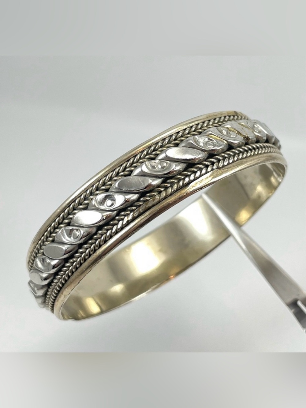 Moroccan Berber Tribal Silver Tone Bangle Unisex Bracelet Statement Damascus